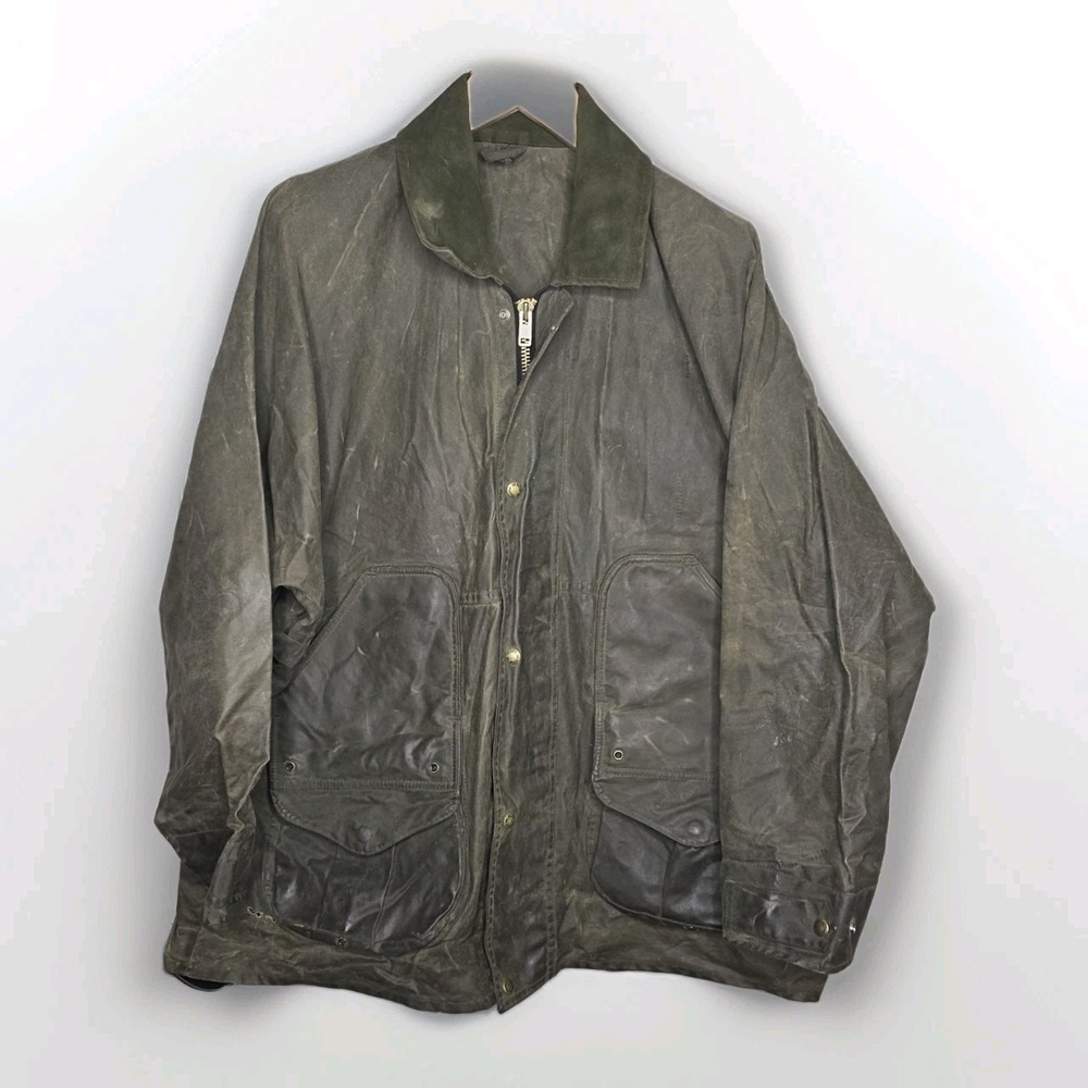 Vintage Filson 460N Waxed Cloth Outdoor Chore Jacket Men's Size XXL Green Brown